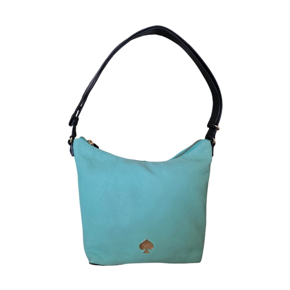 Kate Spade NY Aqua Pebble Leather Bow Bottom Black Strap Crossbody Handbag Bag - Picture 2 of 16